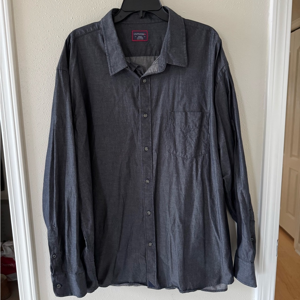 UNTUCKit Men’s XXXLC 3XL Charcoal Gray Cotton Comfort Button Down Shirt